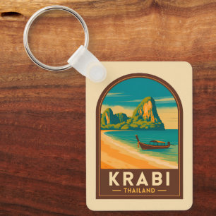 Porte-clés Voyage Vintage Krabi Thaïlande Plage de Railay Rét