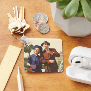 Porte-clés Voyage Vintage, Touristes en Vacances Visite Touri