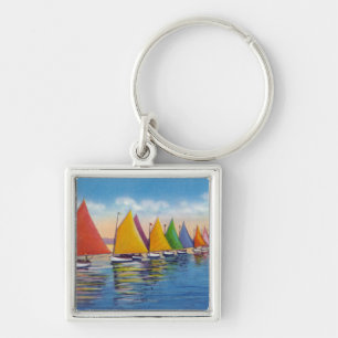 Porte-clés Vue de la flotte de bateaux à voile arc-en-ciel