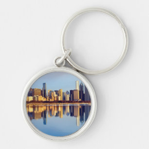 Porte-clés Vue d'horizon de Chicago avec la réflexion