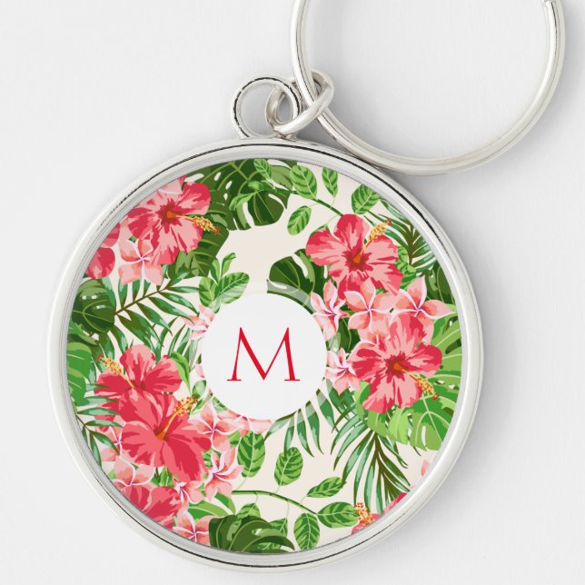 Porte-clés W Fleur Hibiscus personnalisée Monogramme R Porte  (Devant)