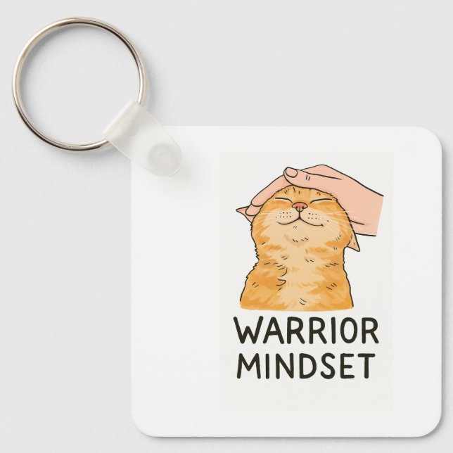 Porte-clés Warrior Mindset Cat Keychain – Zen Kitty Calm Vibe (Recto)