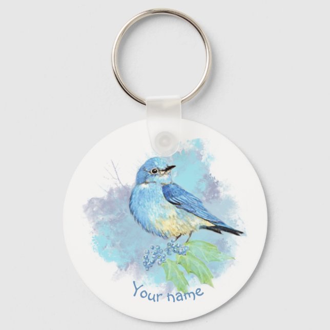 Porte-clés Watercolor Bluebird Pretty Blue Garden Bird Art (Recto)