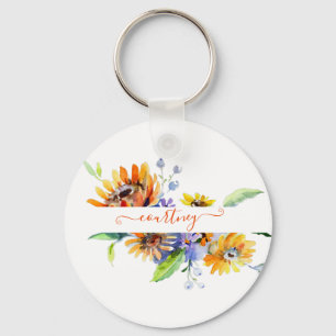 Porte-clés Watercolor daisies personalized  