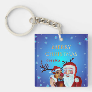 Porte-clés Watercolor Magical Santa Claus Smiling Rudolph