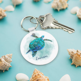 Porte-clés Watercolor Sea Turtle Personalized