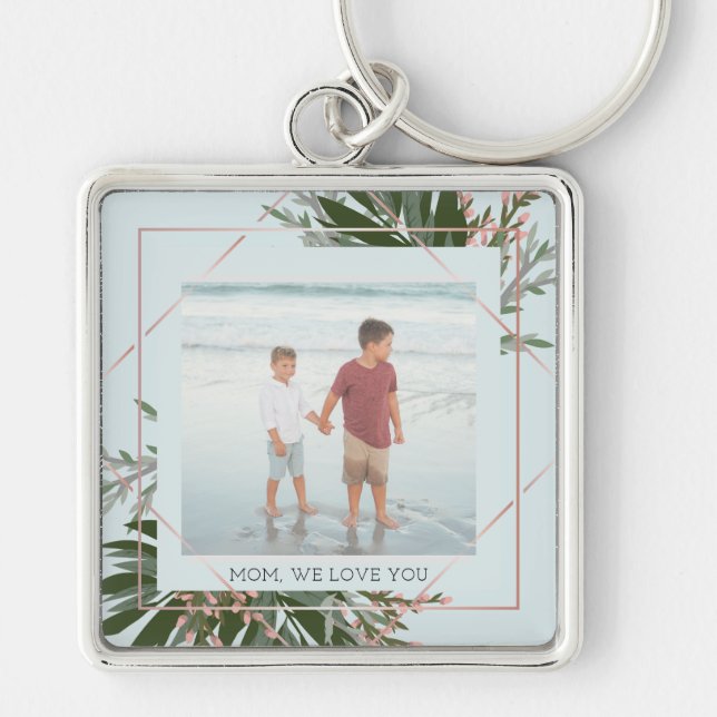 Porte-clés We Love You Mother's Day Floral Photo personnalisé (Devant)