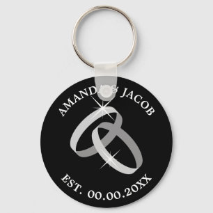 Porte-clés Wedding ring keychain with date and couple's name