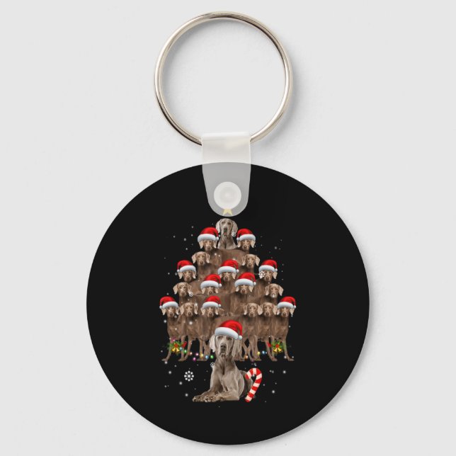 Porte-clés Weimaraner Dog Christmas Tree Lights Santa Hat Xma (Recto)