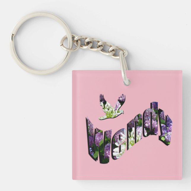 Porte-clés Wendy, Nom, Logo Floral, (Devant)