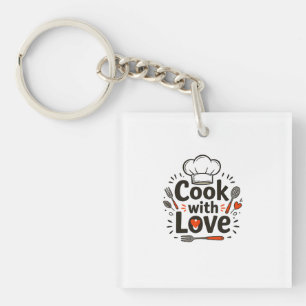 Porte-clés Whimsical Hand-Drawn "Cook with Love" Logo with Ch