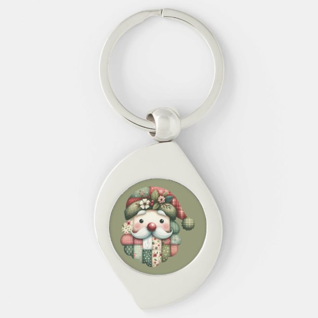 Porte-clés Whimsical Patchwork Santa Folk Christmas (Devant)