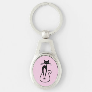 Porte-clés Whimsical Skinny Chat noir rose