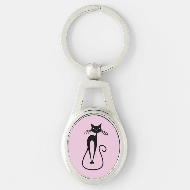 Porte-clés Whimsical Skinny Chat noir rose (Devant)