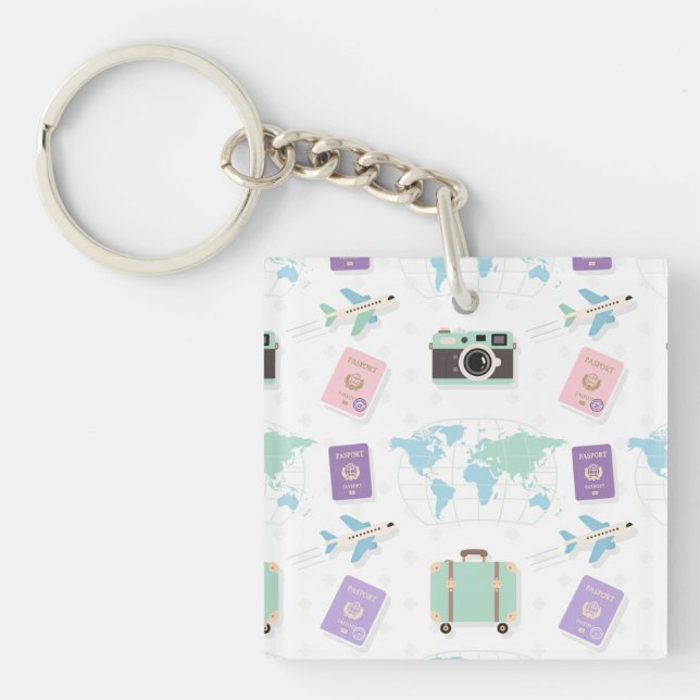 Porte-clés Whimsical Travel Doodle Keychain – Cute Adventure (Devant)