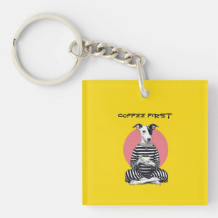 Porte-clés Whippet Coffee Time – Chien Rétro Excentrique
