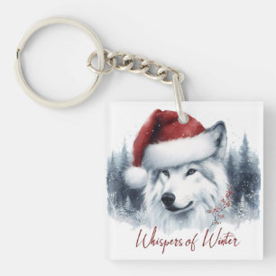 Porte-clés Whispers d'hiver - Wolf aquarelle à Santa Hat