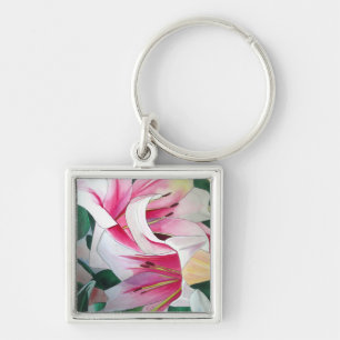 Porte-clés White and Pink Lily flower watercolor original