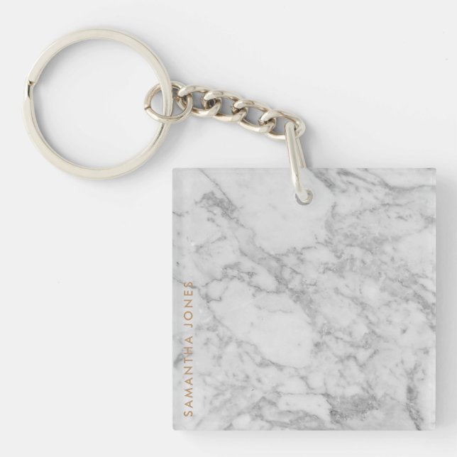 Porte-clés White Carrara Marble Gold Classic Personalised (Devant)