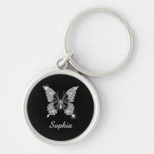 Porte-clés White Diamond Butterfly, DIY Script Nom, Black
