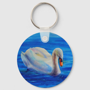 Porte-clés White swan watercolor painting, waterfowl, bird