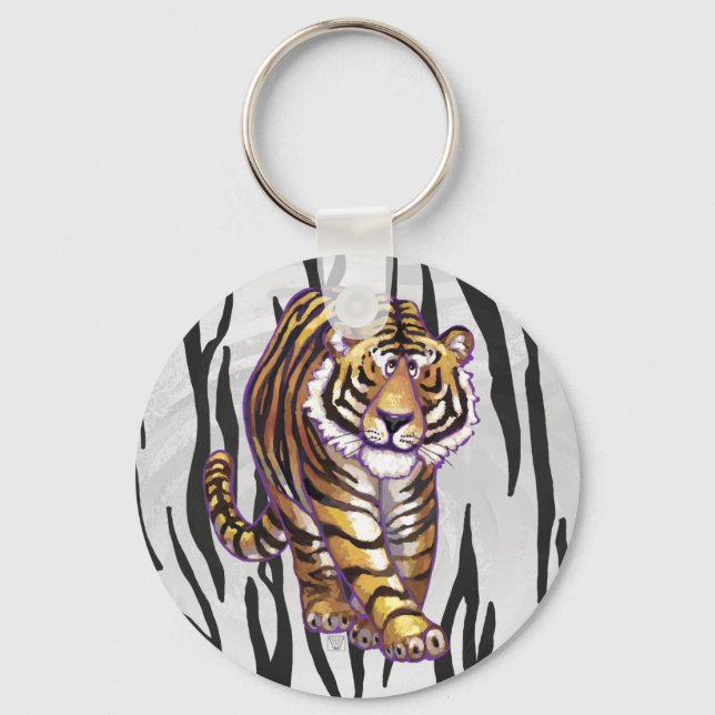 Porte-clés Wild Me Tiger noir et blanc (Recto)