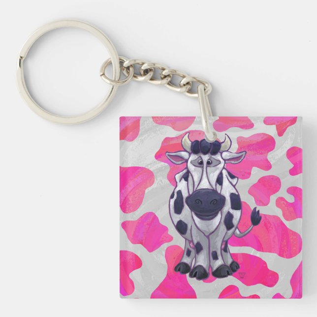 Porte-clés Wild Me Vache rose et blanc (Devant)