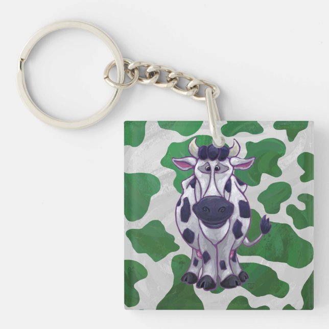 Porte-clés Wild Me Vache Vert et blanc Imprimer (Devant)