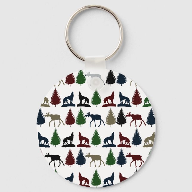 Porte-clés Wild Moose Wolf Wilderness Mountain Cabin Rustic (Recto)