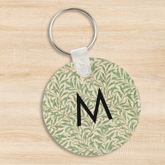 Porte-clés Willow Botanical Feuilles William Morris Monogramm (A monogrammed keyring with William Morris Willow Bough pattern)