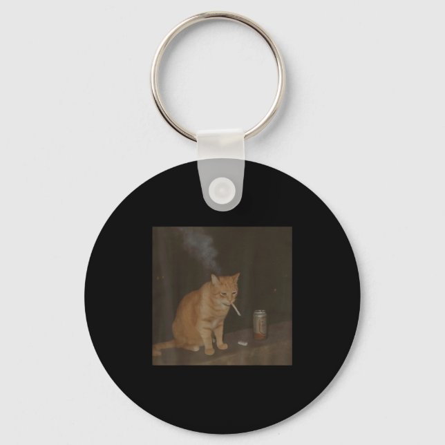 Porte-clés Wizard Cigarette Kitten Drôle Fumer Cat Meme Bra (Recto)