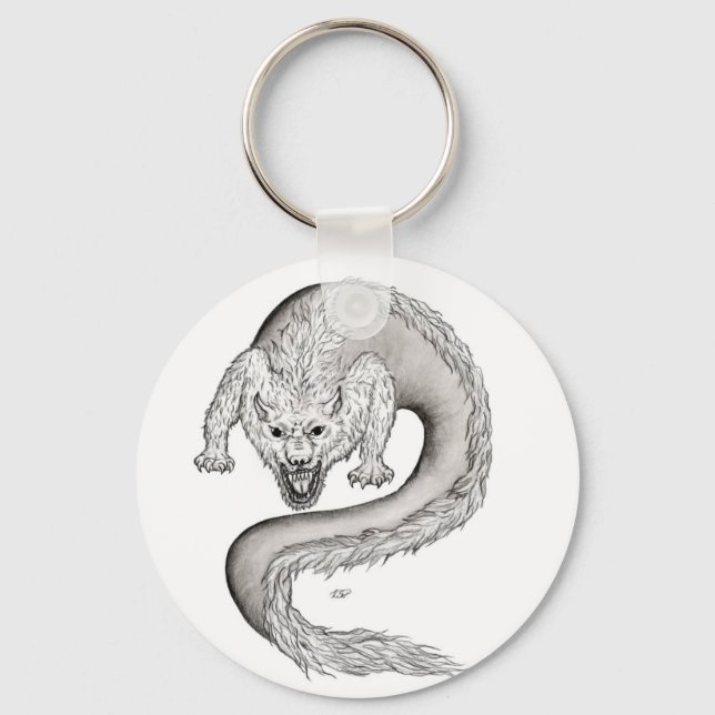 Porte-clés Wolfdragon noir et blanc Design (Recto)