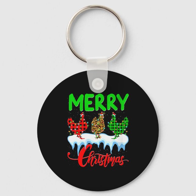 Porte-clés Womens Chicken Merry Christmas Pajamas Leopard Buf (Recto)