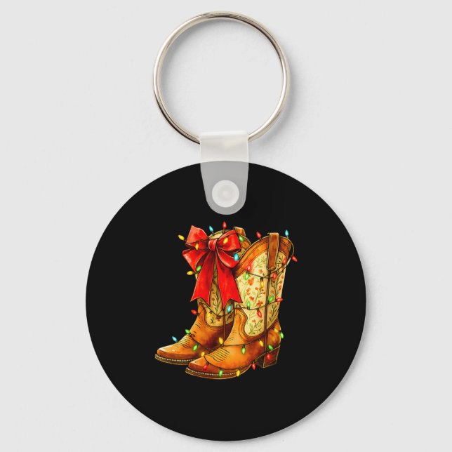 Porte-clés Womens Christmas Coquette Bow Cowgirl Boots Wester (Recto)