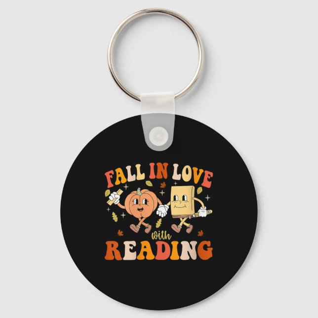 Porte-clés Womens Groovy Fall In Love With Reading Thanksgivi (Recto)