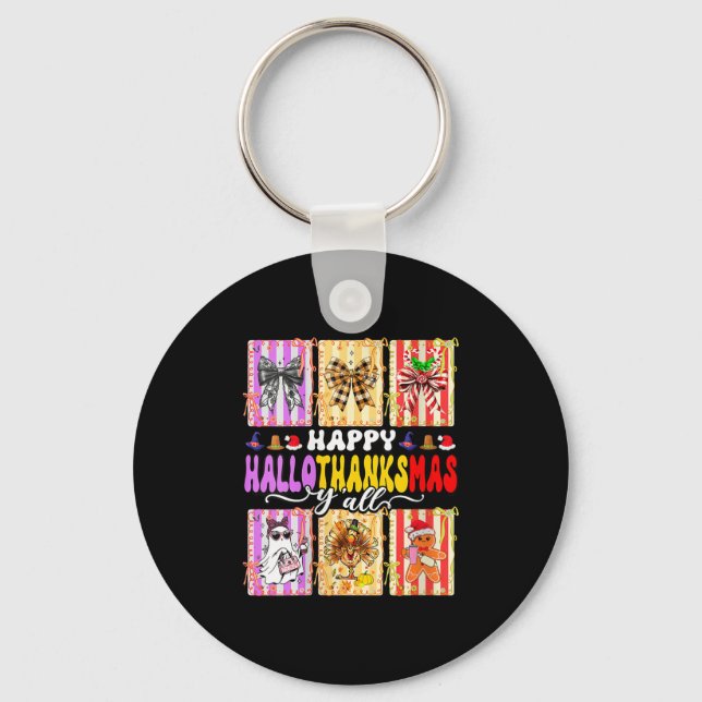 Porte-clés Womens Happy Hallothanksmas Y’all Funny Holiday Ma (Recto)