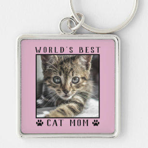 Porte-clés World's Best Cat Mom Paw Prints Pet Photo Pink