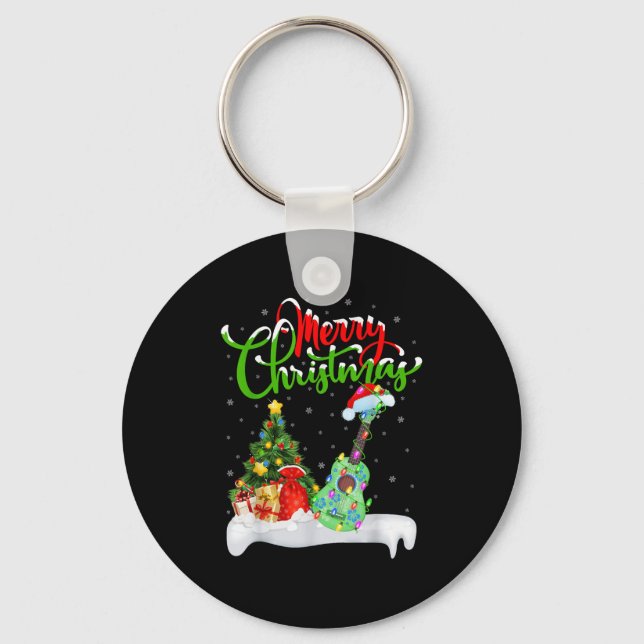Porte-clés Xmas Tree Lights Santa Hat Musical Ukulele Guitar  (Recto)