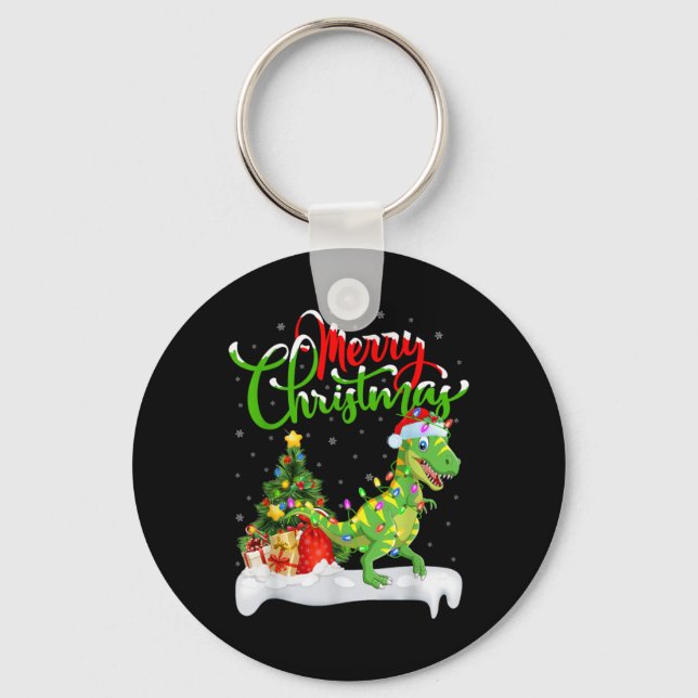 Porte-clés Xmas Tree Lights Santa Hat T Rex Dinosaur Christma (Recto)