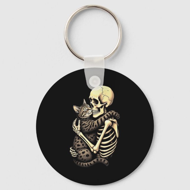 Porte-clés Y Skeleton Hugging Cat Halloween Lovers Human Pro  (Recto)