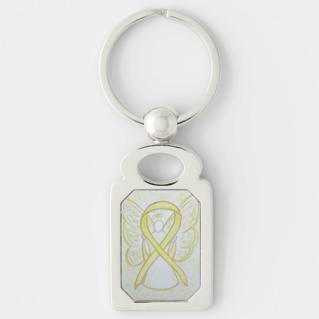 Porte-clés Yellow Awareness Ribbon Angel Custom Porte - clé A (Devant)