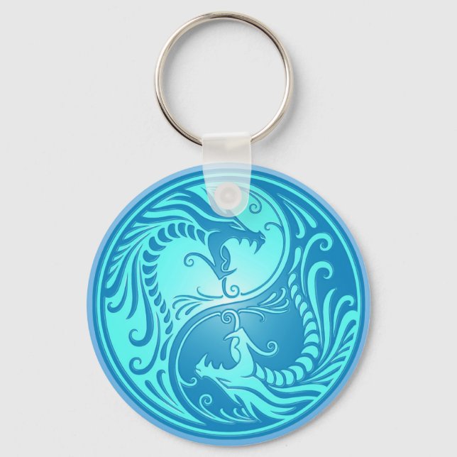 Porte-clés Yin Yang Dragons, bleu clair (Recto)