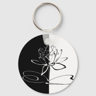 Porte-clés Yin Yang Fleur de Lotus Noir et Blanc