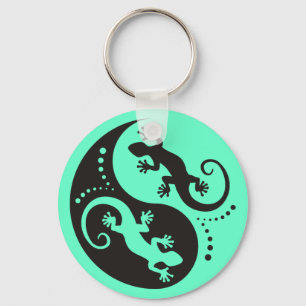 Porte-clés YIN & YANG Geckos black + your background & idea
