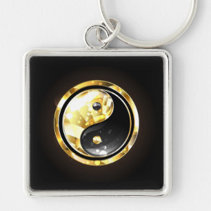 Porte-clés Yin Yang or sur noir
