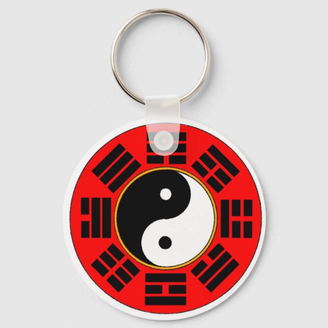 Porte-clés Yin Yang Taoist Chinois Rouge Bagua Trigram (Recto)