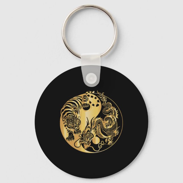Porte-clés Yin Yang Tigre Dragon Or  (Recto)