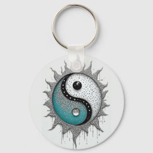 Porte-clés Yin Yang Turquoise Blanc Avec Détails Radieux