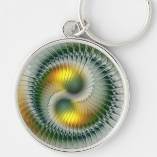 Porte-clés Yin Yang Vert Jaune Abstrait coloré Fractal