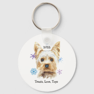 Porte-clés Yorkshire Terrier Chien avec Snowflakes Aquarelle